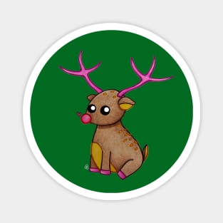 Cute Little Reindeer - A Red Nosed Christmas Reindeer with a Heart Magnet